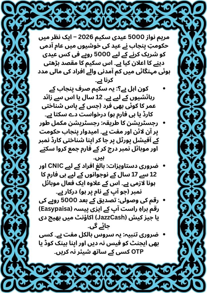 Maryam Nawaz 5000 Eidi Scheme